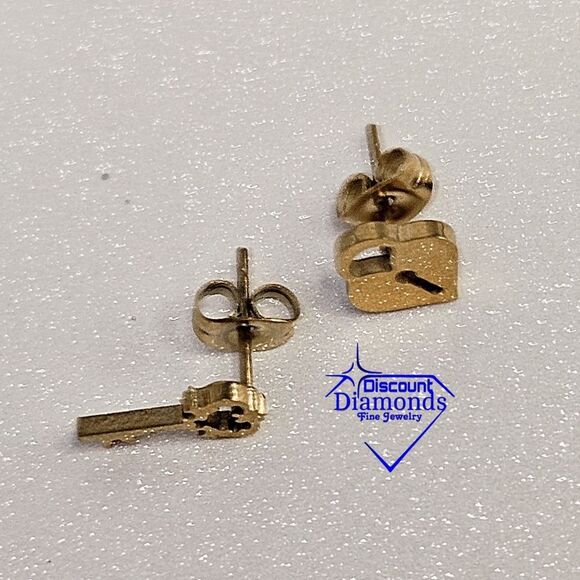 Gold Titanium Lock and Key Stud Pushback Earrings. - Picture 8 of 14